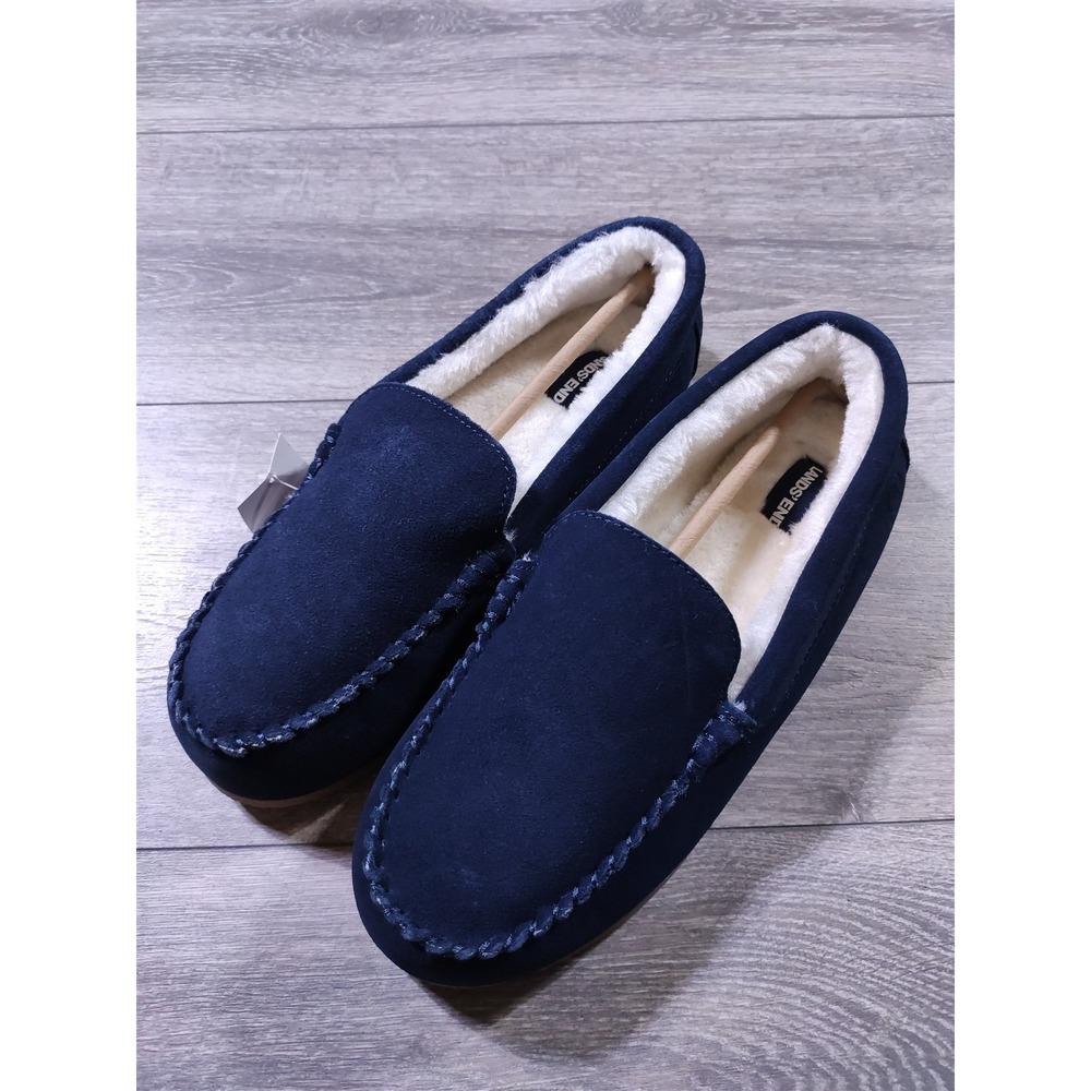 Lands End Slippers Big Boys Size 7 Blue Suede Moccasin House Shoes